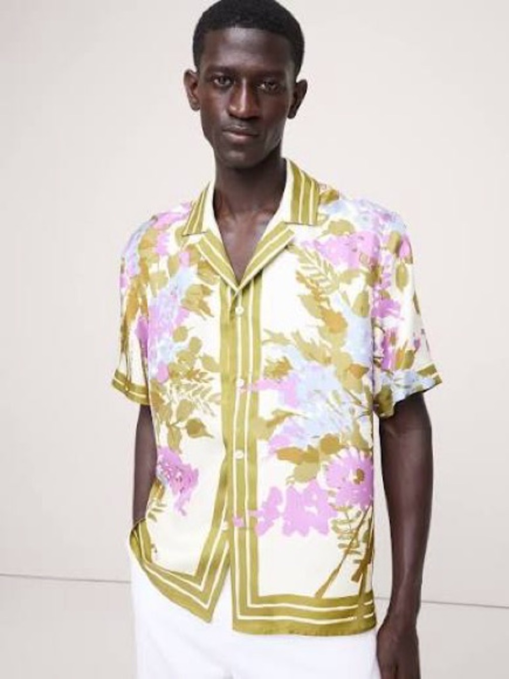 Banana Republic Standard-Fit Silk Resort Button-Down Shirt Hawaiian Tropical L